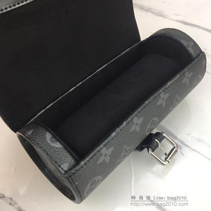 路易威登LV腕表盒 頂級原單 Eclipse Monogram帆布 腕表盒 皮質系帶 銀色金屬搭扣 套盒  ydh2660